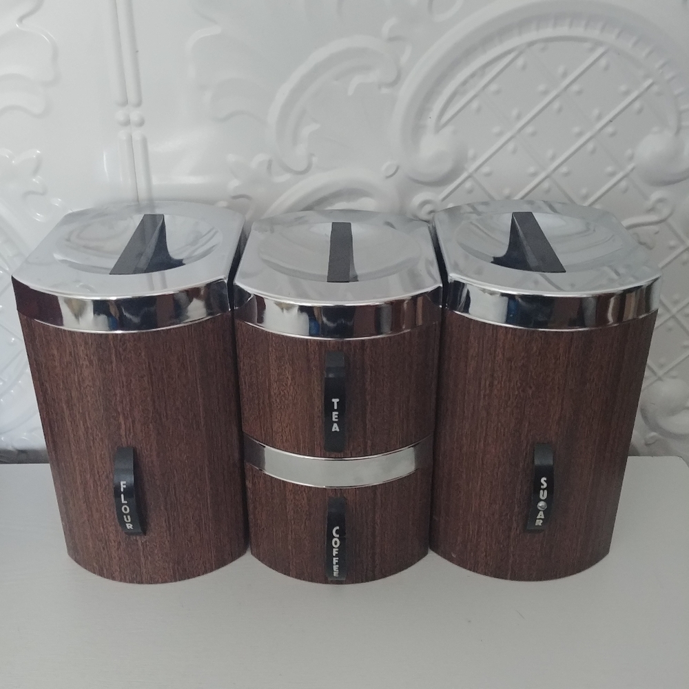 Vintage metal Kromex canister set Flour Tea Coffee Sugar